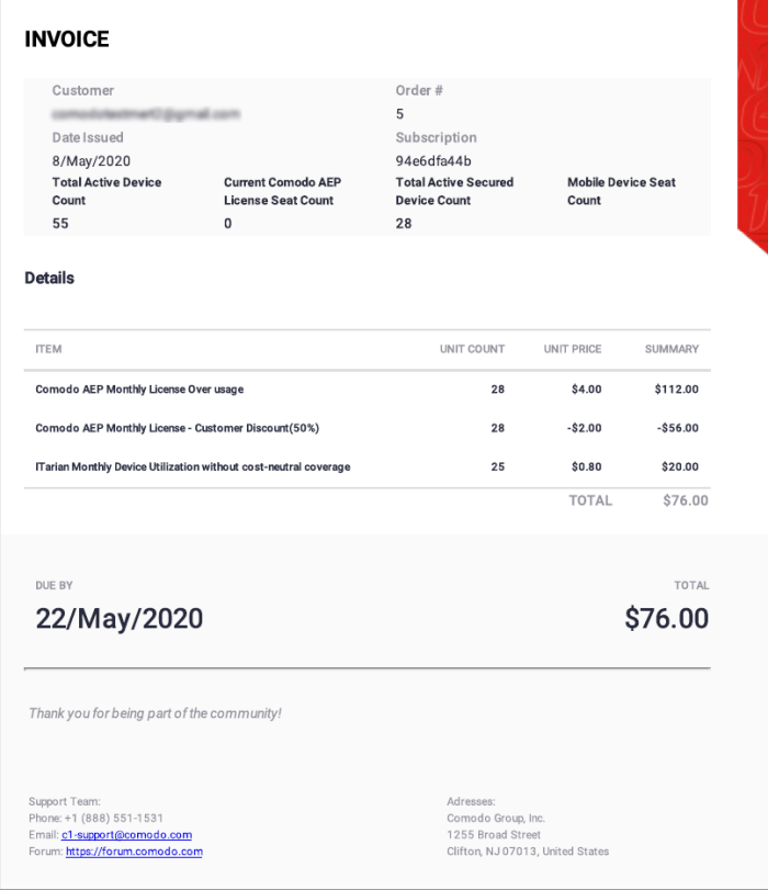 View Billing Details, Integrated Platform IT Service Provider Xcitium